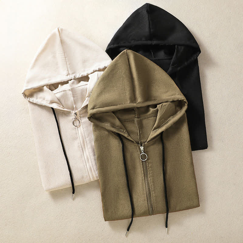 Buddha Stones Summer Casual Drawstring Solid Zipper Design Women's Sleeveless Hooded Shirts With Pockets - image 28