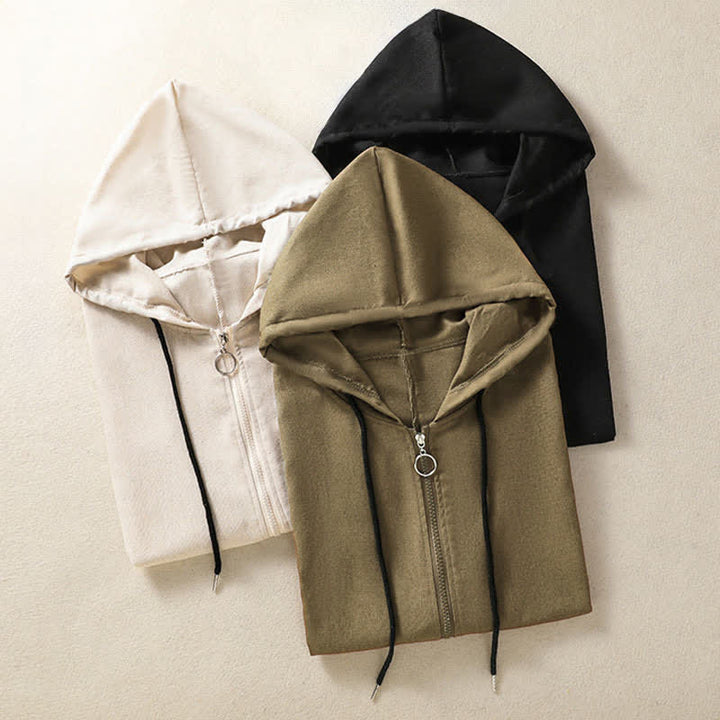Buddha Stones Summer Casual Drawstring Solid Zipper Design Women's Sleeveless Hooded Shirts With Pockets - image 28