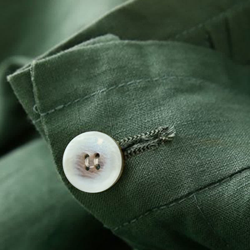 Buddha Stones Plain Color Pleated Zipper Button Cotton Linen Women's Shorts With Pockets - image 17