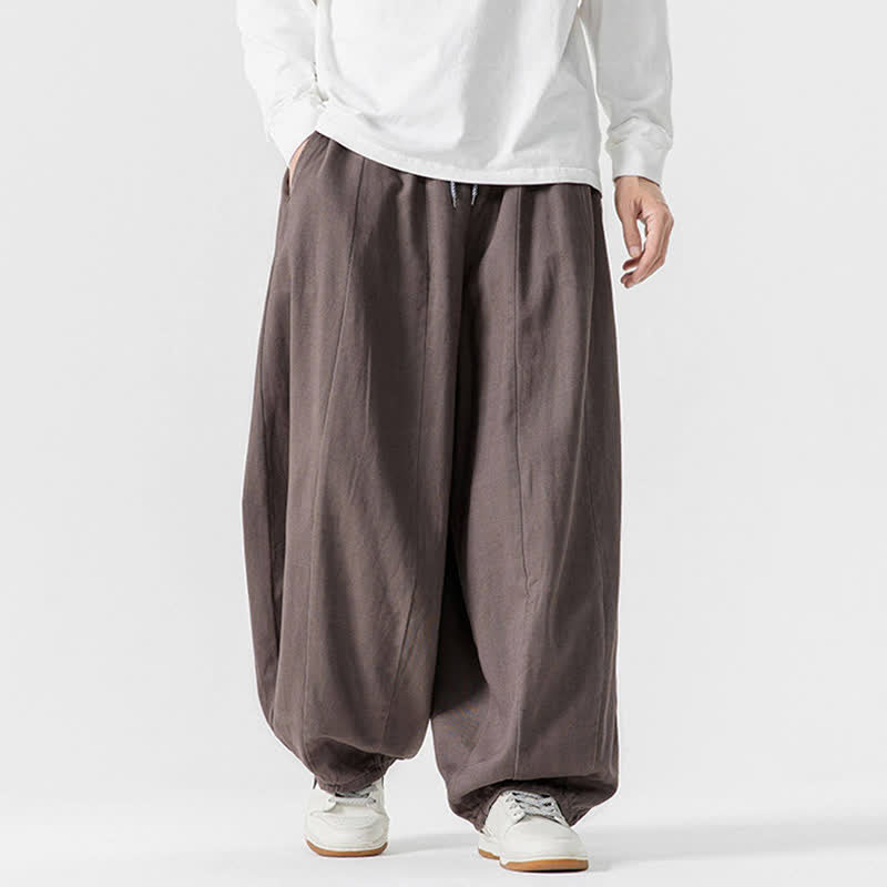 Buddha Stones Fall Casual Simple Drawstring Solid Cotton Long Pants Men's Straight Leg Pants With Pockets - image 5