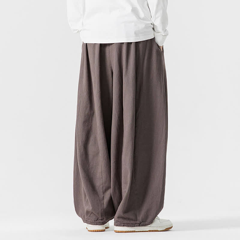 Buddha Stones Fall Casual Simple Drawstring Solid Cotton Long Pants Men's Straight Leg Pants With Pockets - image 4