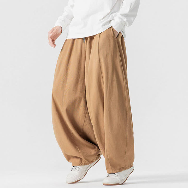 Buddha Stones Fall Casual Simple Drawstring Solid Cotton Long Pants Men's Straight Leg Pants With Pockets - image 40