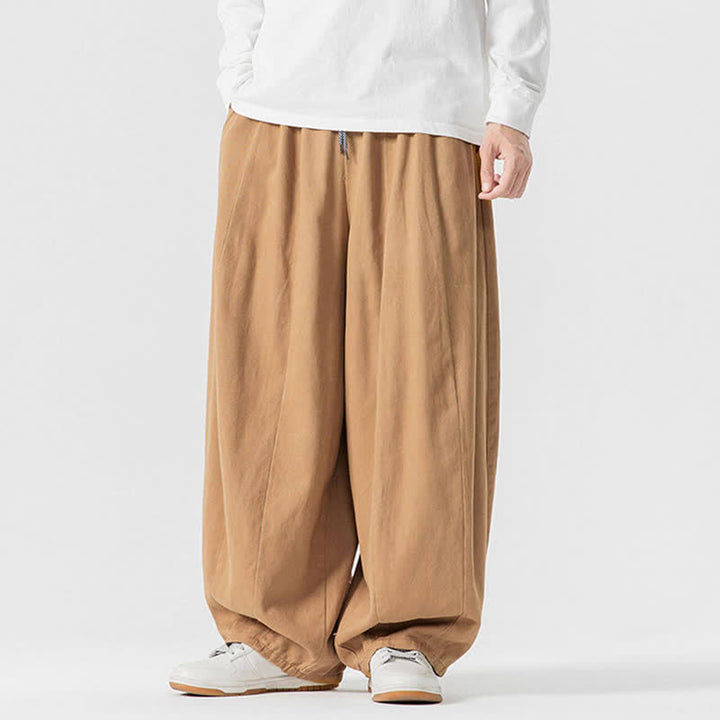 Buddha Stones Fall Casual Simple Drawstring Solid Cotton Long Pants Men's Straight Leg Pants With Pockets - image 39