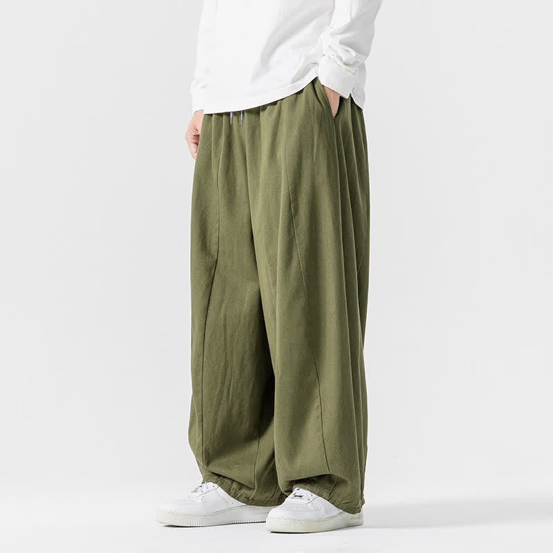 Buddha Stones Fall Casual Simple Drawstring Solid Cotton Long Pants Men's Straight Leg Pants With Pockets - image 25