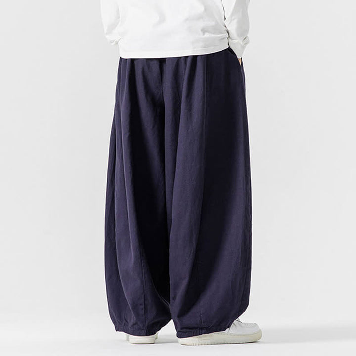 Buddha Stones Fall Casual Simple Drawstring Solid Cotton Long Pants Men's Straight Leg Pants With Pockets - image 30