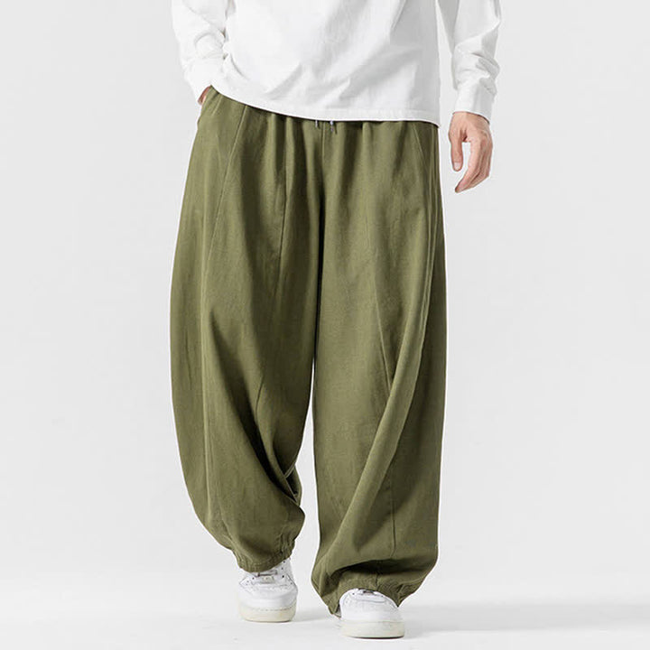 Buddha Stones Fall Casual Simple Drawstring Solid Cotton Long Pants Men's Straight Leg Pants With Pockets - image 23