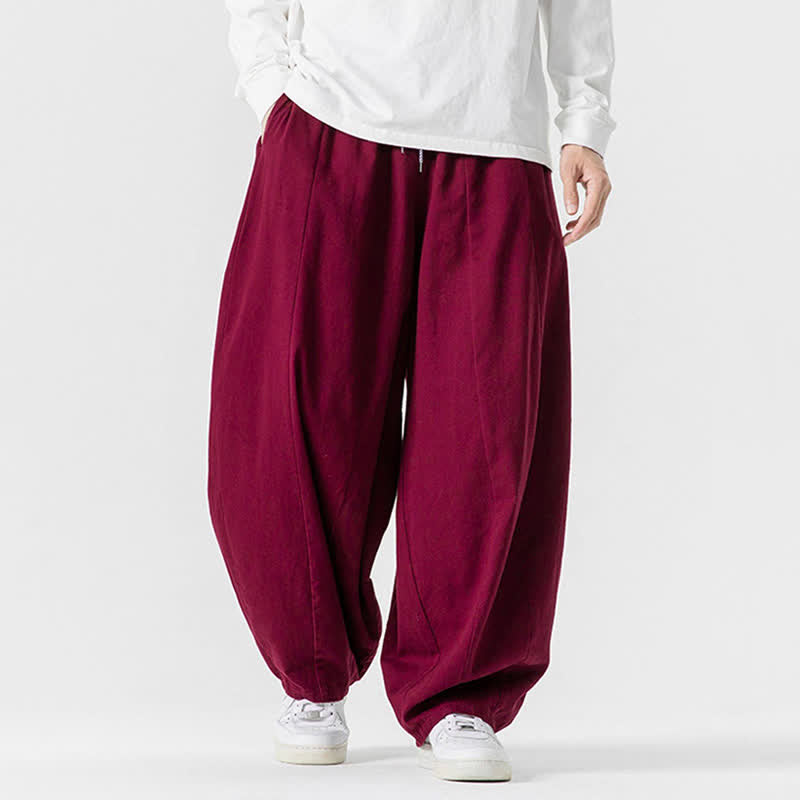Buddha Stones Fall Casual Simple Drawstring Solid Cotton Long Pants Men's Straight Leg Pants With Pockets - image 46
