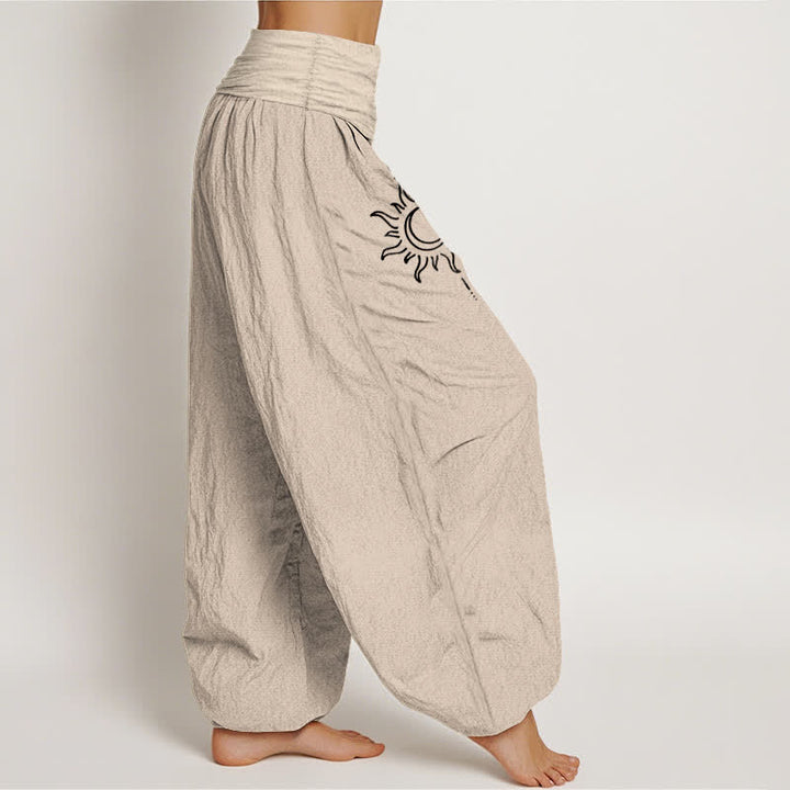Buddha Stones Pure Cotton Moon Sun Pattern Women's Elastic Waist Harem Pants - image 12
