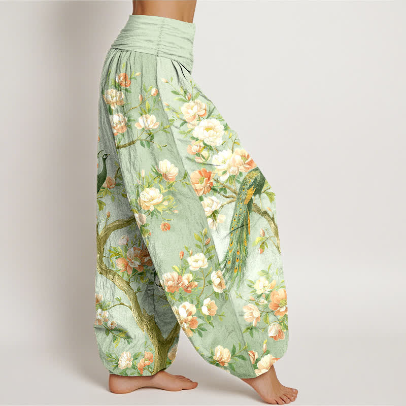 Buddha Stones Cotton Peacock Blossom Pattern Women's Elastic Waist Harem Pants - image 9