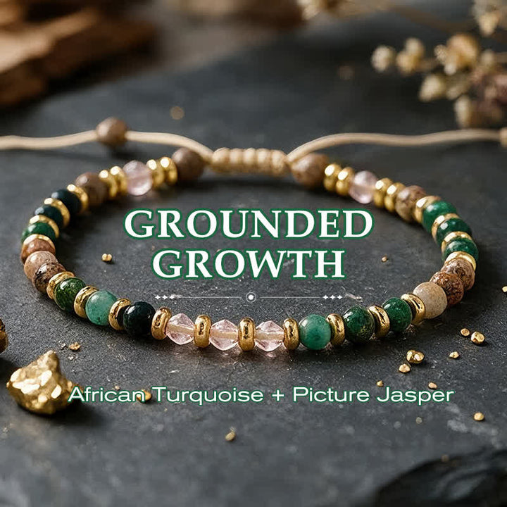 Buddha Stones 4mm African Turquoise Picture Jasper Pink Glass Bead Grounding Hand-Woven Bracelet - African Turquoise Picture Jasper(Wrist Circumference: 6.3–10.2 in / 16–26 cm) - image 0