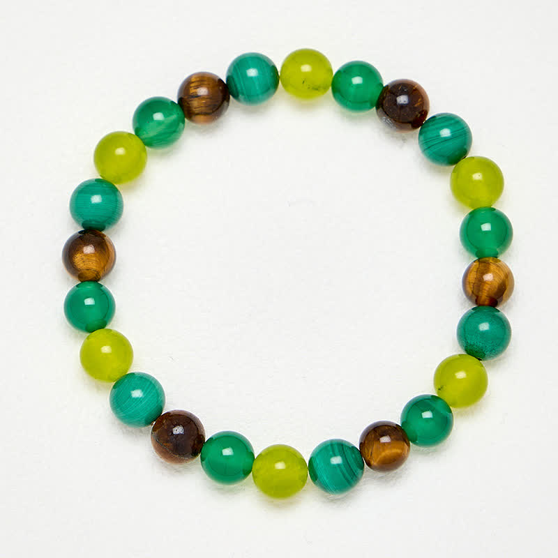 Buddha Stones Tiger Eye Malachite Cyan Jade Green Agate Courage Bracelet - image 3