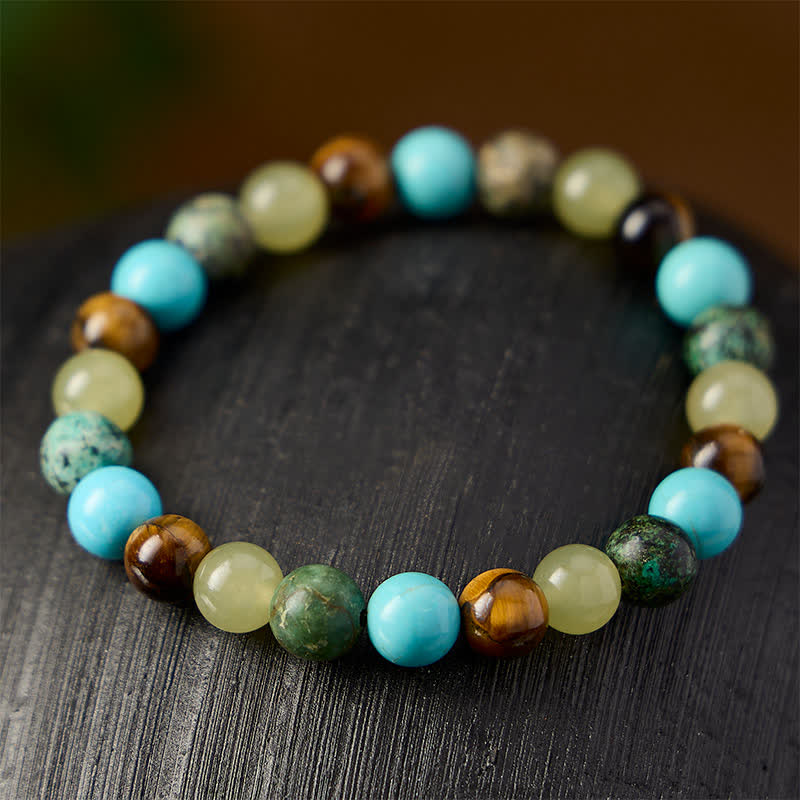 Buddha Stones Natural Tiger Eye Cyan Jade Turquoise Beaded Protection Bracelet - image 2