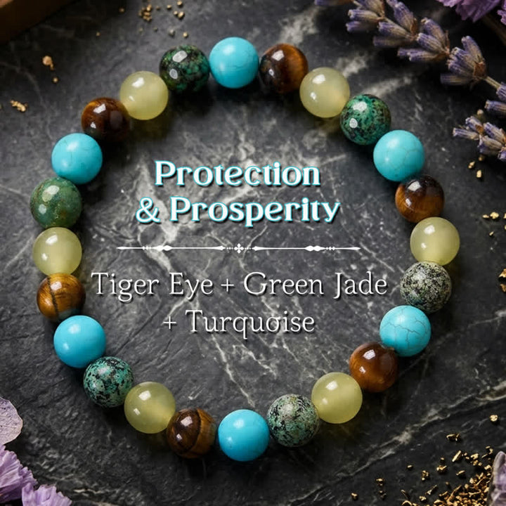 Buddha Stones Natural Tiger Eye Cyan Jade Turquoise Beaded Protection Bracelet - Tiger Eye(Protection ♥ Courage) - image 0