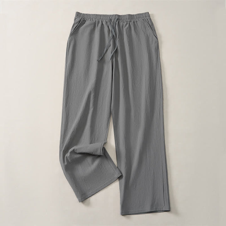 Buddha Stones Fall Casual Plain Drawstring Solid Long Pants Men's Straight Leg Pants With Pocket - image 23