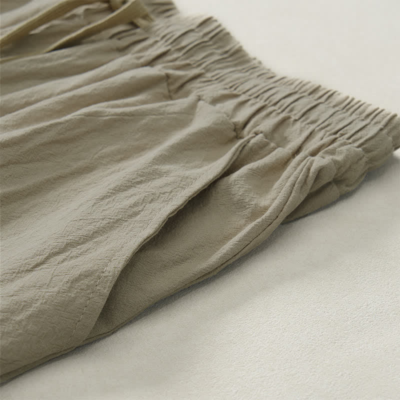 Buddha Stones Fall Casual Plain Drawstring Solid Long Pants Men's Straight Leg Pants With Pocket - image 7