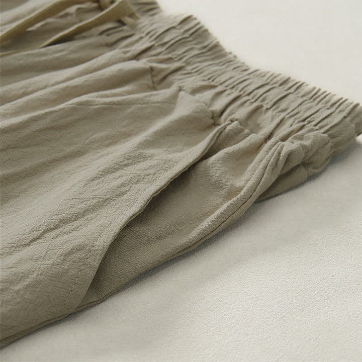 Buddha Stones Fall Casual Plain Drawstring Solid Long Pants Men's Straight Leg Pants With Pocket - image 7