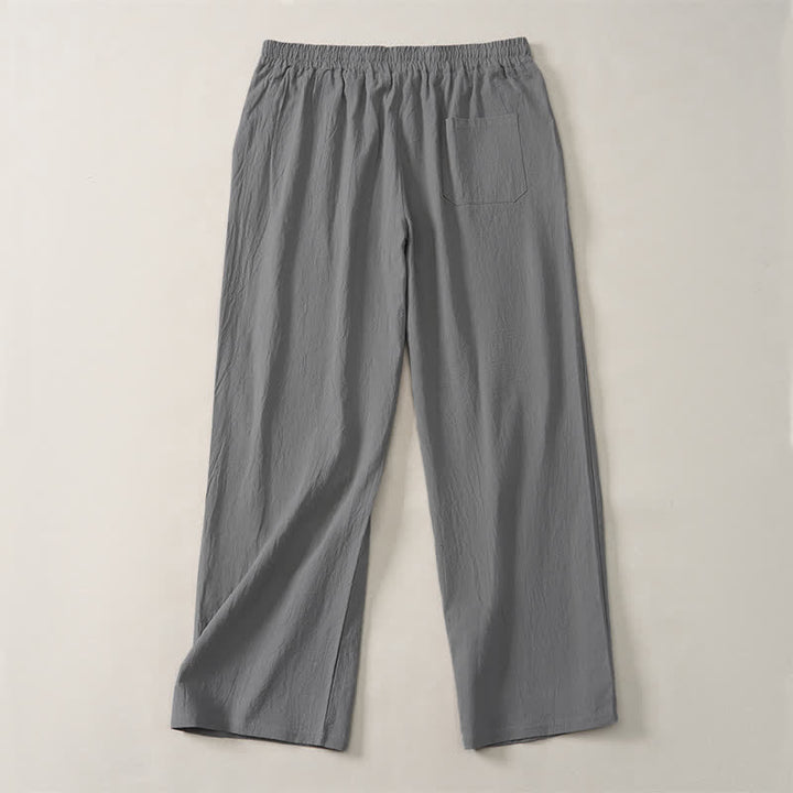 Buddha Stones Fall Casual Plain Drawstring Solid Long Pants Men's Straight Leg Pants With Pocket - image 24