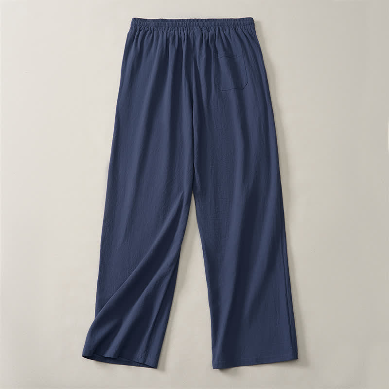 Buddha Stones Fall Casual Plain Drawstring Solid Long Pants Men's Straight Leg Pants With Pocket - image 14