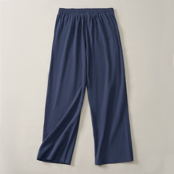 Buddha Stones Fall Casual Plain Drawstring Solid Long Pants Men's Straight Leg Pants With Pocket - image 14