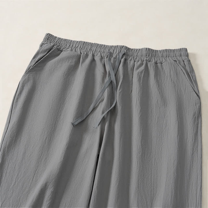 Buddha Stones Fall Casual Plain Drawstring Solid Long Pants Men's Straight Leg Pants With Pocket - image 25