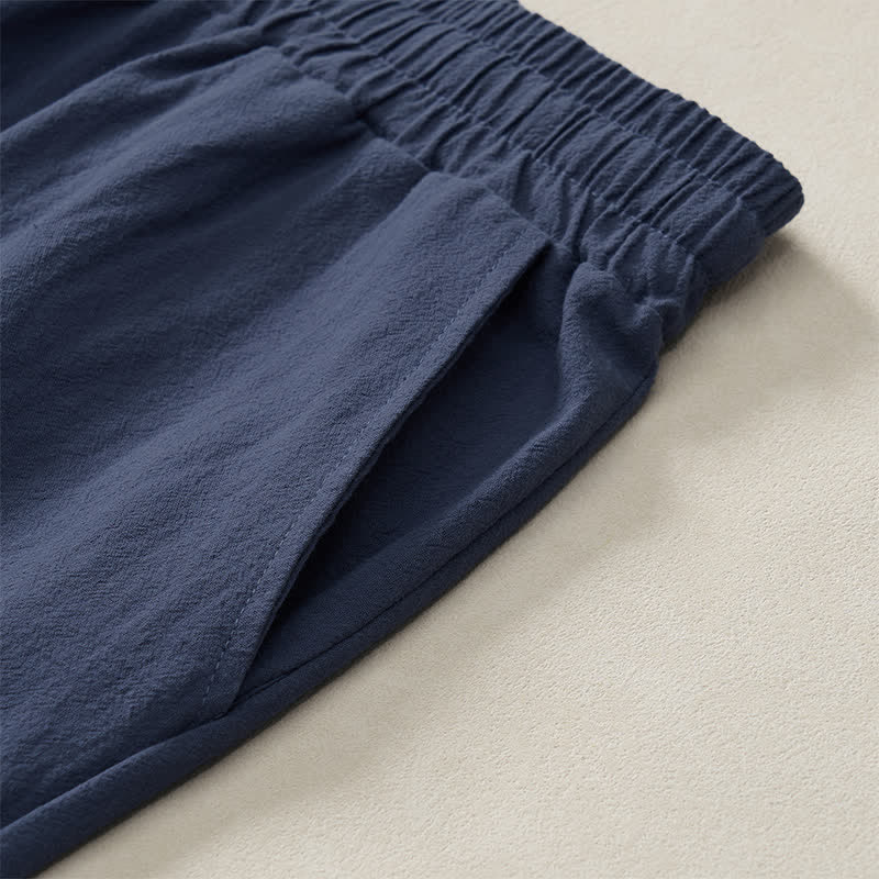 Buddha Stones Fall Casual Plain Drawstring Solid Long Pants Men's Straight Leg Pants With Pocket - image 17