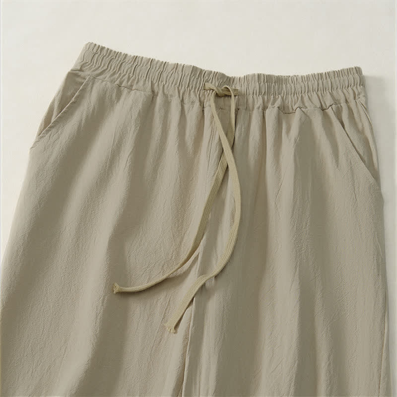 Buddha Stones Fall Casual Plain Drawstring Solid Long Pants Men's Straight Leg Pants With Pocket - image 5