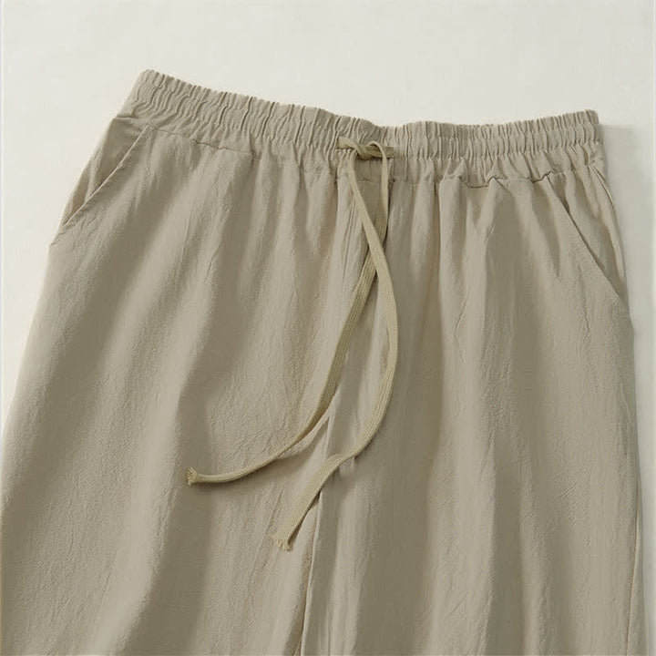 Buddha Stones Fall Casual Plain Drawstring Solid Long Pants Men's Straight Leg Pants With Pocket - image 5