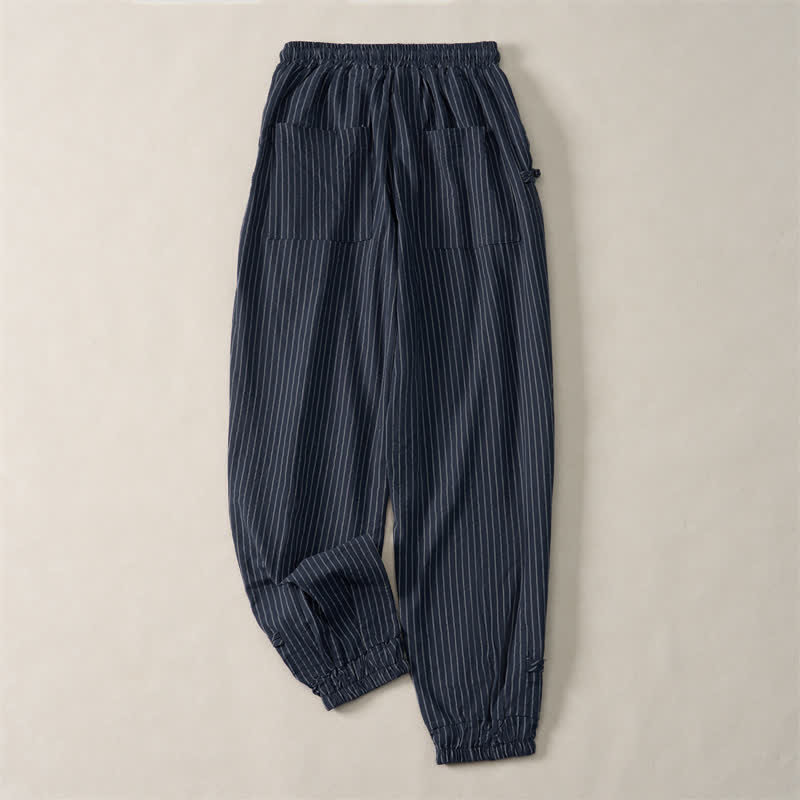 Buddha Stones Spring Summer Basic Drawstring Striped Cropped Pants Men's Tapered Pants With Pockets - image 4
