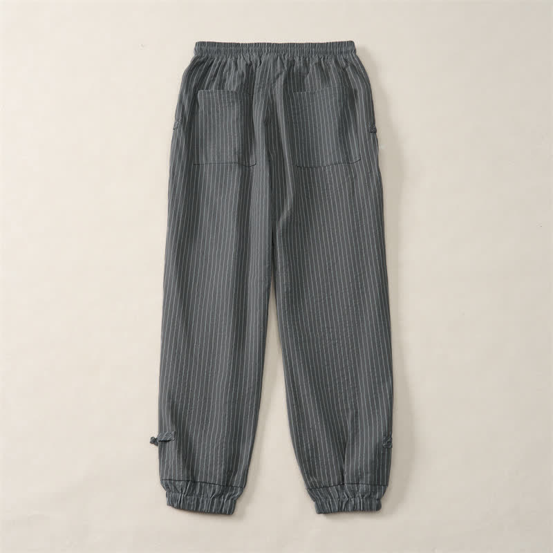 Buddha Stones Spring Summer Basic Drawstring Striped Cropped Pants Men's Tapered Pants With Pockets - image 15