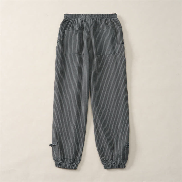 Buddha Stones Spring Summer Basic Drawstring Striped Cropped Pants Men's Tapered Pants With Pockets - image 15
