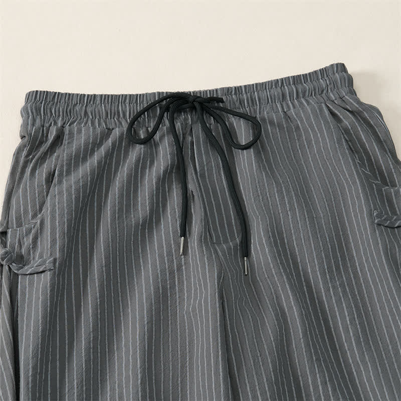 Buddha Stones Spring Summer Basic Drawstring Striped Cropped Pants Men's Tapered Pants With Pockets - image 16
