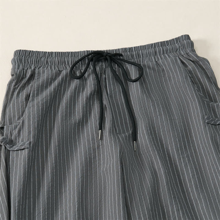 Buddha Stones Spring Summer Basic Drawstring Striped Cropped Pants Men's Tapered Pants With Pockets - image 16