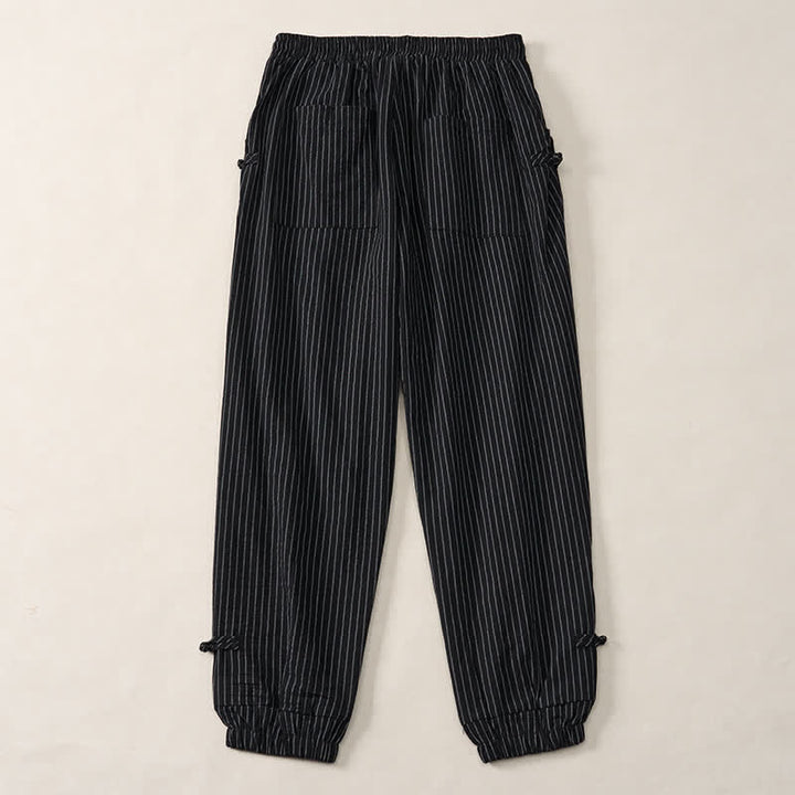 Buddha Stones Spring Summer Basic Drawstring Striped Cropped Pants Men's Tapered Pants With Pockets - image 26
