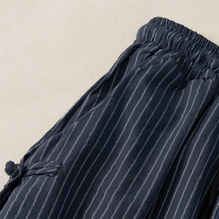 Buddha Stones Spring Summer Basic Drawstring Striped Cropped Pants Men's Tapered Pants With Pockets - image 5