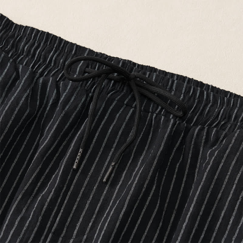 Buddha Stones Spring Summer Basic Drawstring Striped Cropped Pants Men's Tapered Pants With Pockets - image 28
