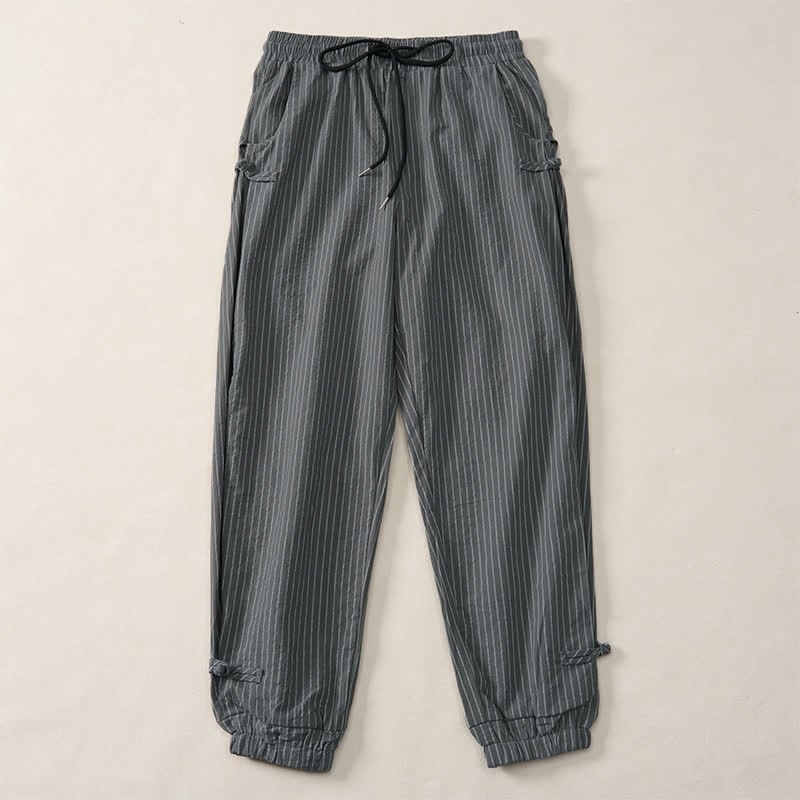 Buddha Stones Spring Summer Basic Drawstring Striped Cropped Pants Men's Tapered Pants With Pockets - image 14