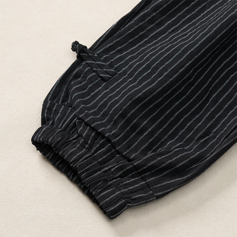 Buddha Stones Spring Summer Basic Drawstring Striped Cropped Pants Men's Tapered Pants With Pockets - image 31