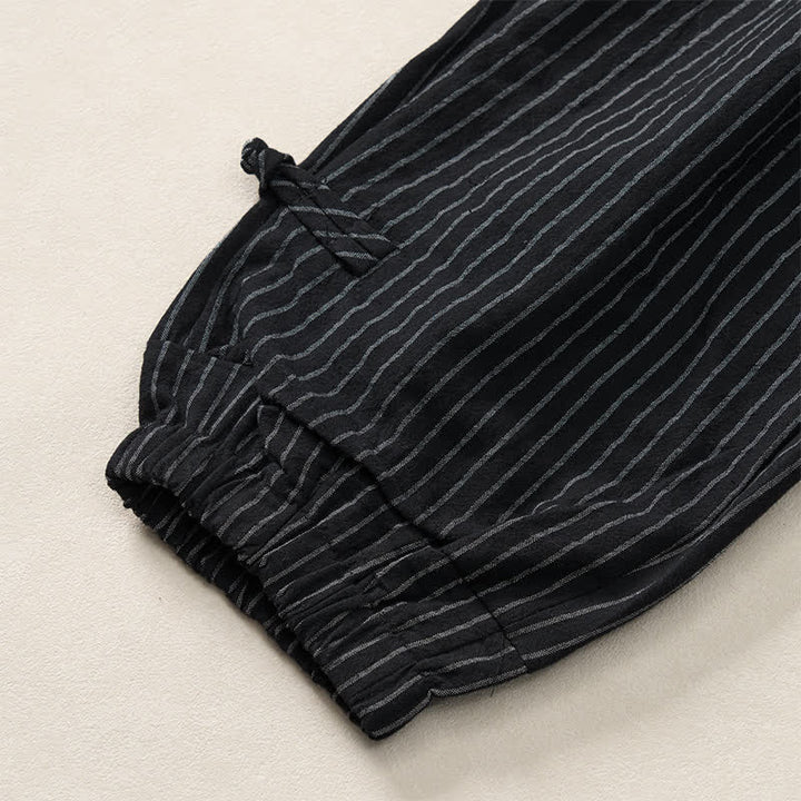 Buddha Stones Spring Summer Basic Drawstring Striped Cropped Pants Men's Tapered Pants With Pockets - image 31
