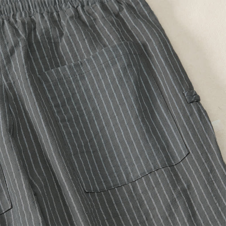Buddha Stones Spring Summer Basic Drawstring Striped Cropped Pants Men's Tapered Pants With Pockets - image 18