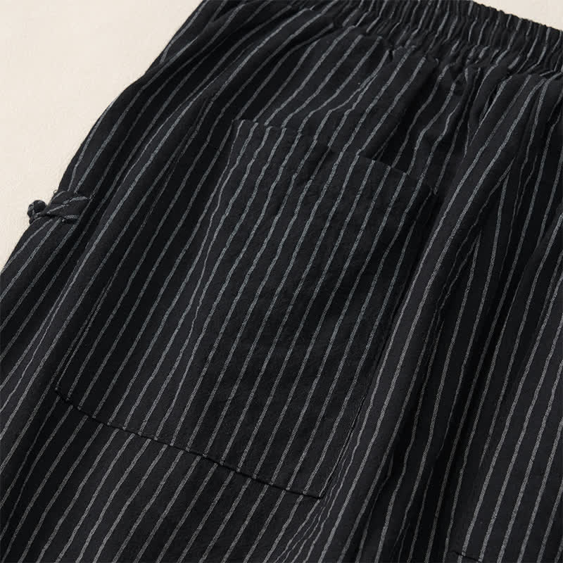 Buddha Stones Spring Summer Basic Drawstring Striped Cropped Pants Men's Tapered Pants With Pockets - image 30