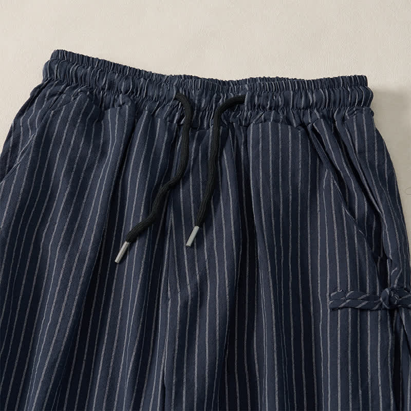 Buddha Stones Spring Summer Basic Drawstring Striped Cropped Pants Men's Tapered Pants With Pockets - image 6