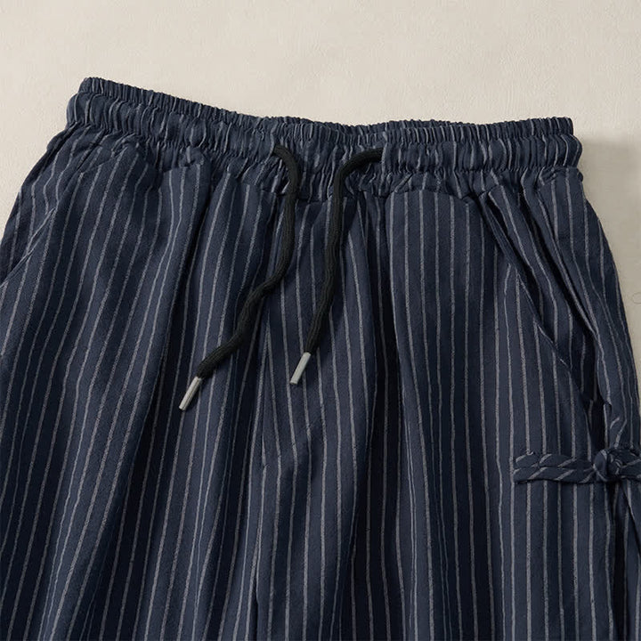 Buddha Stones Spring Summer Basic Drawstring Striped Cropped Pants Men's Tapered Pants With Pockets - image 6