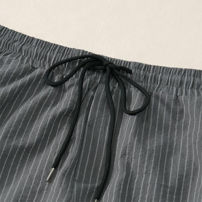 Buddha Stones Spring Summer Basic Drawstring Striped Cropped Pants Men's Tapered Pants With Pockets - image 17