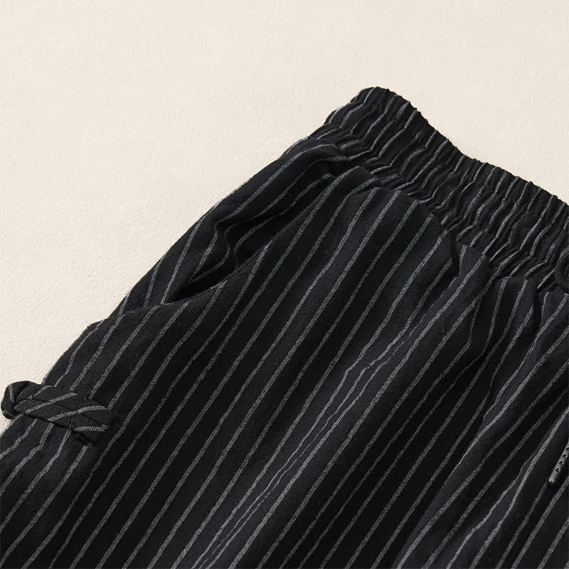 Buddha Stones Spring Summer Basic Drawstring Striped Cropped Pants Men's Tapered Pants With Pockets - image 27