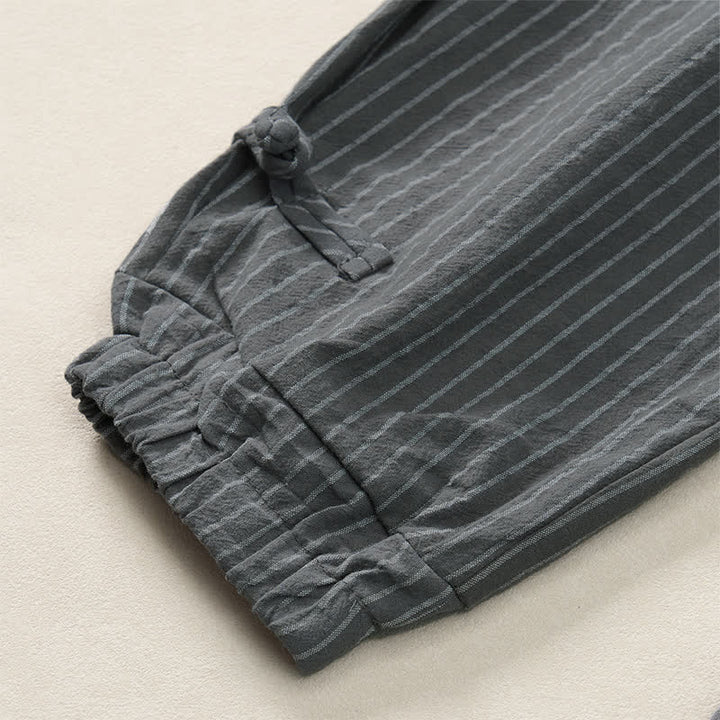 Buddha Stones Spring Summer Basic Drawstring Striped Cropped Pants Men's Tapered Pants With Pockets - image 20