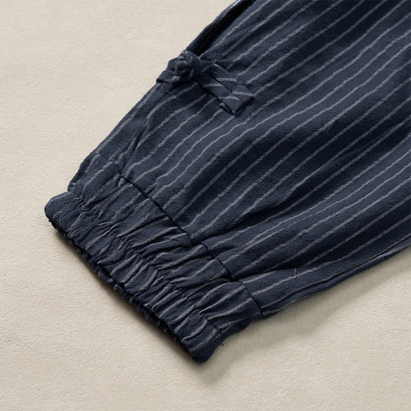 Buddha Stones Spring Summer Basic Drawstring Striped Cropped Pants Men's Tapered Pants With Pockets - image 9