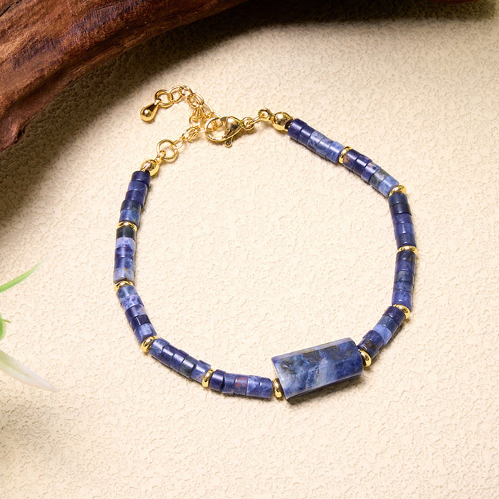 Buddha Stones Amethyst Amazonite Strawberry Quartz Sodalite Truth Faceted Cylinder Accent Bracelet - image 13