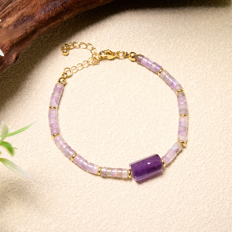 Buddha Stones Amethyst Amazonite Strawberry Quartz Sodalite Truth Faceted Cylinder Accent Bracelet - image 1