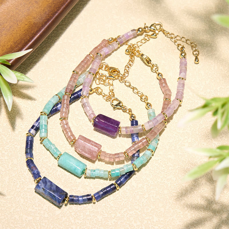 Buddha Stones Amethyst Amazonite Strawberry Quartz Sodalite Truth Faceted Cylinder Accent Bracelet - image 17