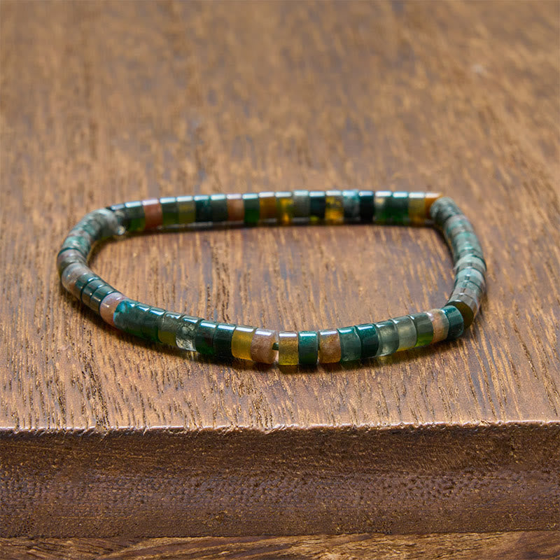 Buddha Stones Lapis Lazuli Truth Straight Cut Flat Bead Bracelet - Moss Agate(Wrist Circumference: 5.9–6.3 in / 15-16 cm) - image 4
